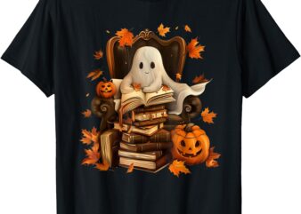 Ghost Book Reading Halloween Books Lover Teacher Kids T-Shirt