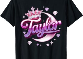 Girl Retro Taylor First Name Personalized Groovy 80’s Pink T-Shirt