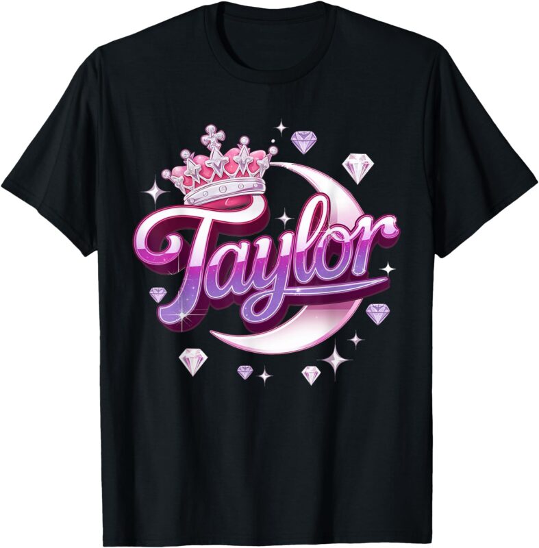 Girl Retro Taylor First Name Personalized Groovy 80’s Pink T-Shirt