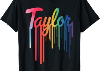 Girl Retro Taylor First Name Personalized Groovy 80’s Pink T-Shirt