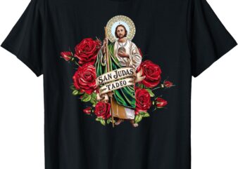 Girls Women Red Roses San Judas Tadeo con Bandera de México T-Shirt