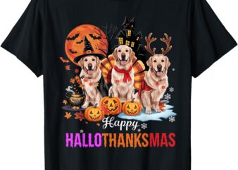 Golden Retriever Happy Hallothanksmas Halloween Thanksgiving T-Shirt