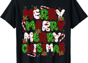 Groovy Plaid Merry Christmas Xmas Family Mens Womens Boys T-Shirt