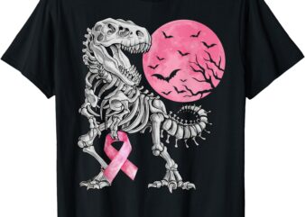 Halloween Boys Dinosaur Pink Ribbon Breast Cancer Awareness T-Shirt