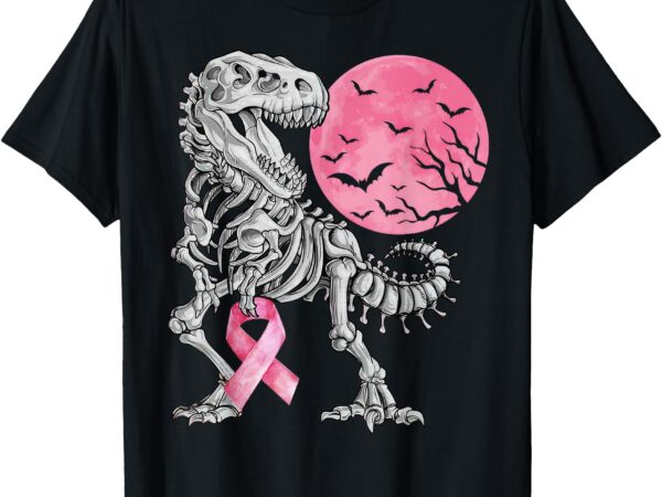 Halloween boys dinosaur pink ribbon breast cancer awareness t-shirt