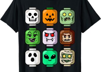 Halloween Building Brick Head Pumpkin Ghost Zombie Boys T-Shirt