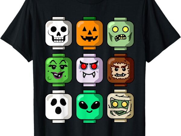 Halloween building brick head pumpkin ghost zombie boys t-shirt