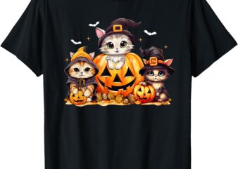 Halloween Cat Shirt For Women Girls Pumpkin Spooky Season T-Shirt