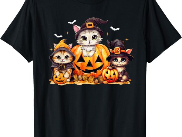 Halloween cat shirt for women girls pumpkin spooky season t-shirt