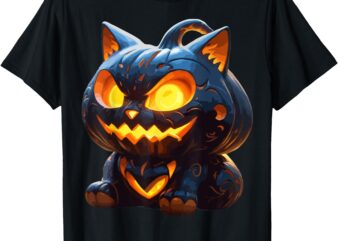 Halloween Cat Womens Funny Fall Pumpkin Cat Lover Cute T-Shirt