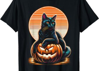 Halloween Cat Womens Funny Fall Pumpkin Cat Lover Cute T-Shirt