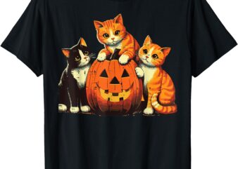 Halloween Cats Around Pumpkin Retro Costume Women Girls Kids T-Shirt