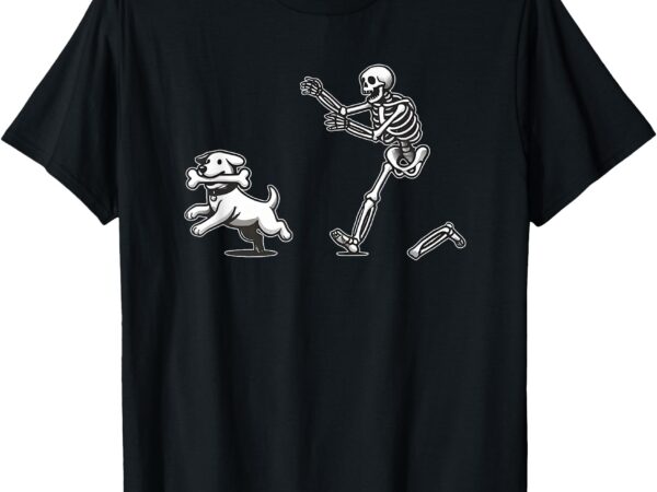 Halloween dog, funny skeleton, skeleton chasing dog t-shirt