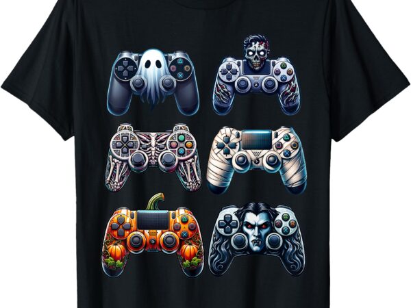 Halloween game controller vampire ghost mummy pumpkin design t-shirt