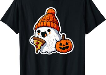 Halloween Ghost Pizza Foodie Cute Costume Girl Kids Women T-Shirt