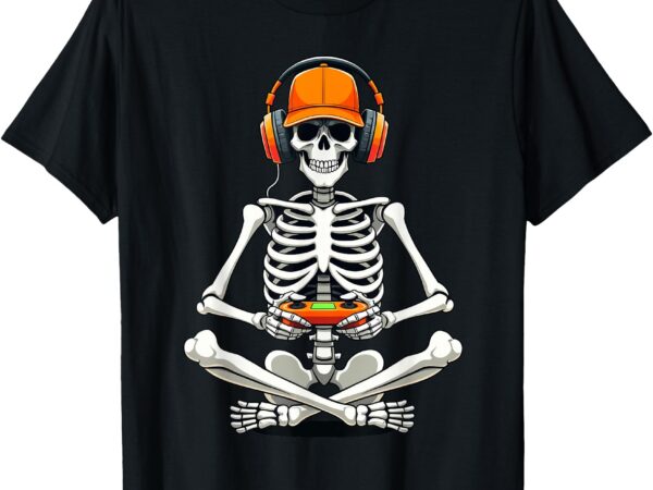 Halloween skeleton gamer video gaming boys girls men women t-shirt