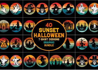 Halloween Sunset T-Shirt Design Graphic Bundle