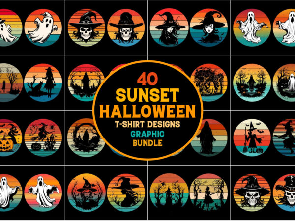 Halloween sunset t-shirt design graphic bundle