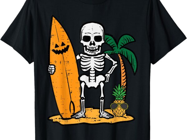 Halloween surfer skeleton costume hawaii surf men women kids t-shirt