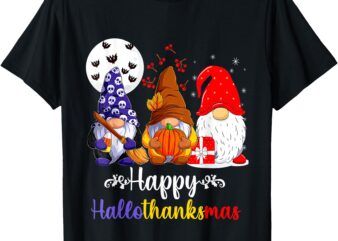 Halloween Thanksgiving Christmas Happy HalloThanksMas Gnomes T-Shirt