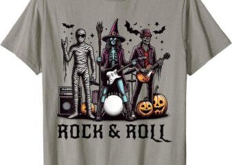 Halloween Witch Zombie and Mummy Funny Rock & Roll Band T-Shirt