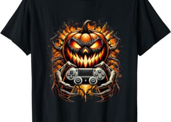 Halloween funny Gamer Gaming Pumpkin Boy funny trick or play T-Shirt