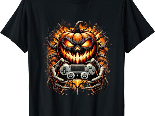 Halloween funny gamer gaming pumpkin boy funny trick or play t-shirt