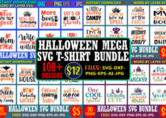 Halloween mega svg bundle, Halloween mega t-shirt bundle, 100 Halloween design bundle, Halloween, Witch, Ghost, Spooky, Funny, Love, Vecor