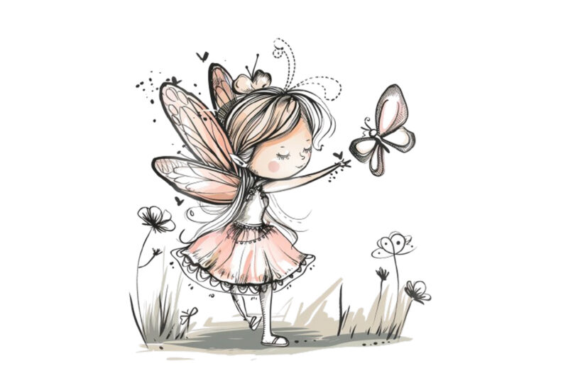 Hand drawn beautiful cute little fairy