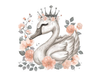 Hand drawn cute Little Princess Swan