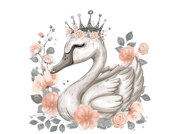 Hand drawn cute little princess swan graphic t shirt