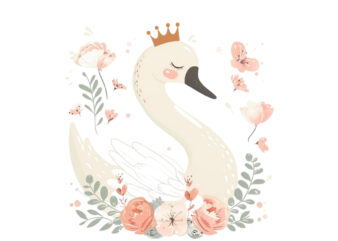 Hand drawn cute Little Princess Swan