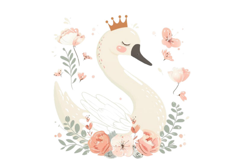 Hand drawn cute Little Princess Swan