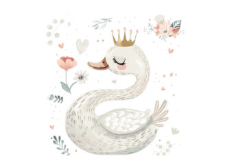 Hand drawn cute Little Princess Swan