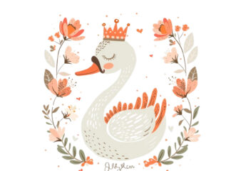 Hand drawn cute Little Princess Swan