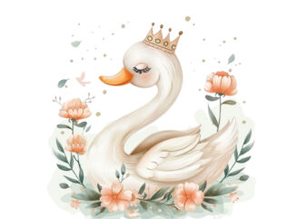 Hand drawn cute Little Princess Swan