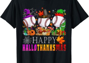 Happy Hallothanksmas Baseball Halloween Thanksgiving Xmas T-Shirt