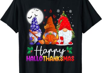 Happy Hallothanksmas Gnomes Lover Halloween Merry Christmas T-Shirt