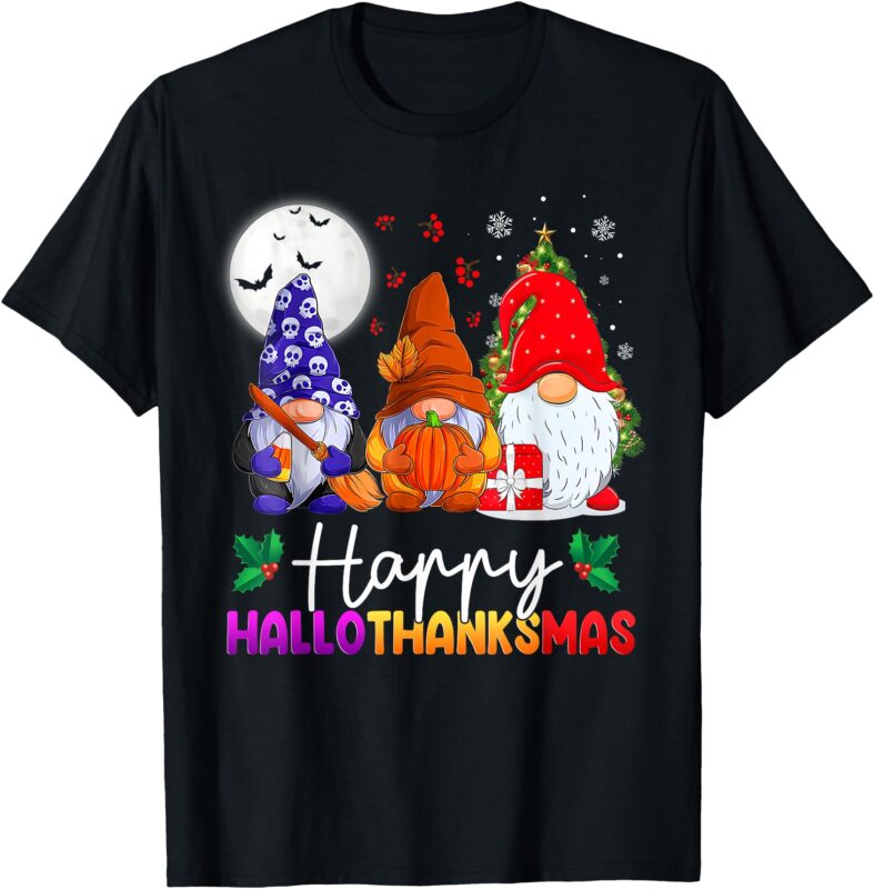 Happy Hallothanksmas Gnomes Lover Halloween Merry Christmas T-Shirt