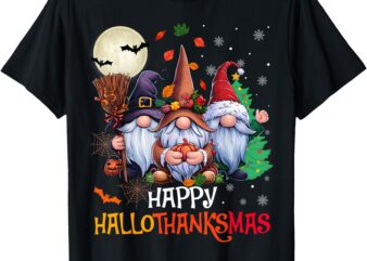 Happy Hallothanksmas Gnomes Lover Halloween Merry Christmas T-Shirt