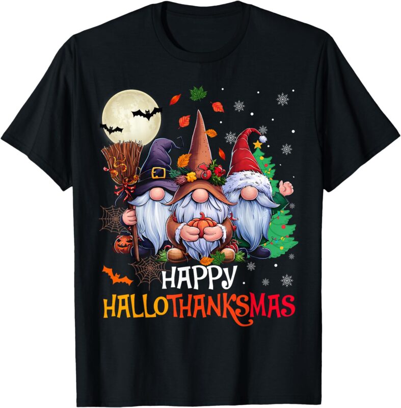 Happy Hallothanksmas Gnomes Lover Halloween Merry Christmas T-Shirt