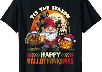 Happy Hallothanksmas Halloween Thanksgiving Merry Christmas T-Shirt