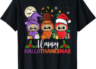 Happy Hallothanksmas Labubu Lover Halloween Fall Christmas T-Shirt