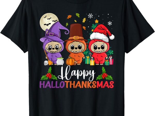 Happy hallothanksmas labubu lover halloween fall christmas t-shirt