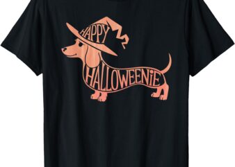 Happy Halloweenie Weiner Dog Cute Dachshund Witch Hat T-Shirt