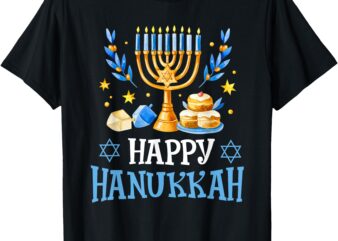 Happy Hanukkah Menorah Dreidel Ugly Chanukah Kids Women Men T-Shirt