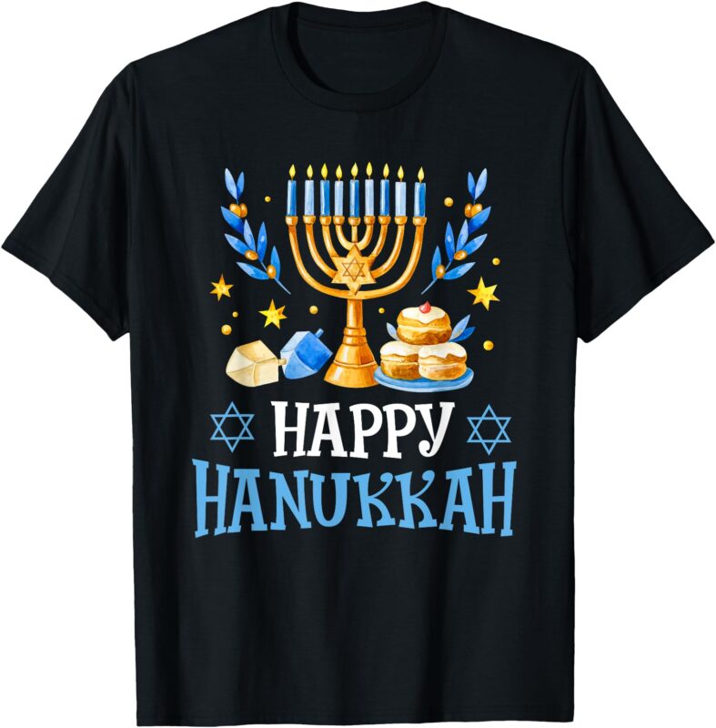 Happy Hanukkah Menorah Dreidel Ugly Chanukah Kids Women Men T-Shirt