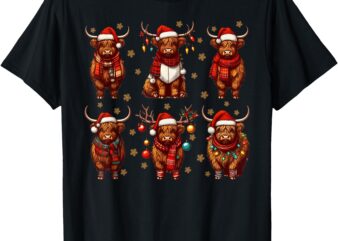 Highland Cow Santa Christmas Lights T-Shirt