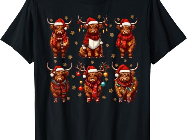 Highland cow santa christmas lights t-shirt