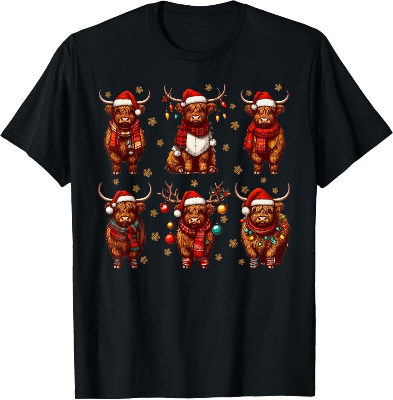 Highland Cow Santa Christmas Lights T-Shirt